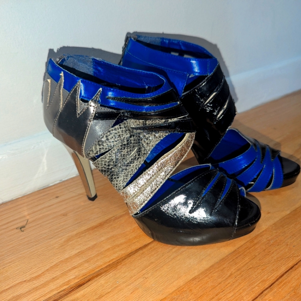 Chic Black and Blue Stiletto Heel Booties